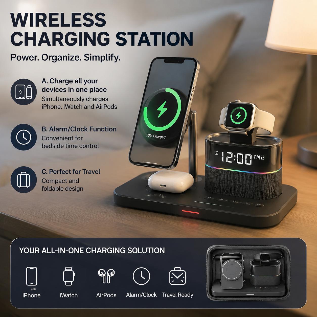 Smart Home Device - 마그네틱 무선 충전 스테이션 (아이폰 12,