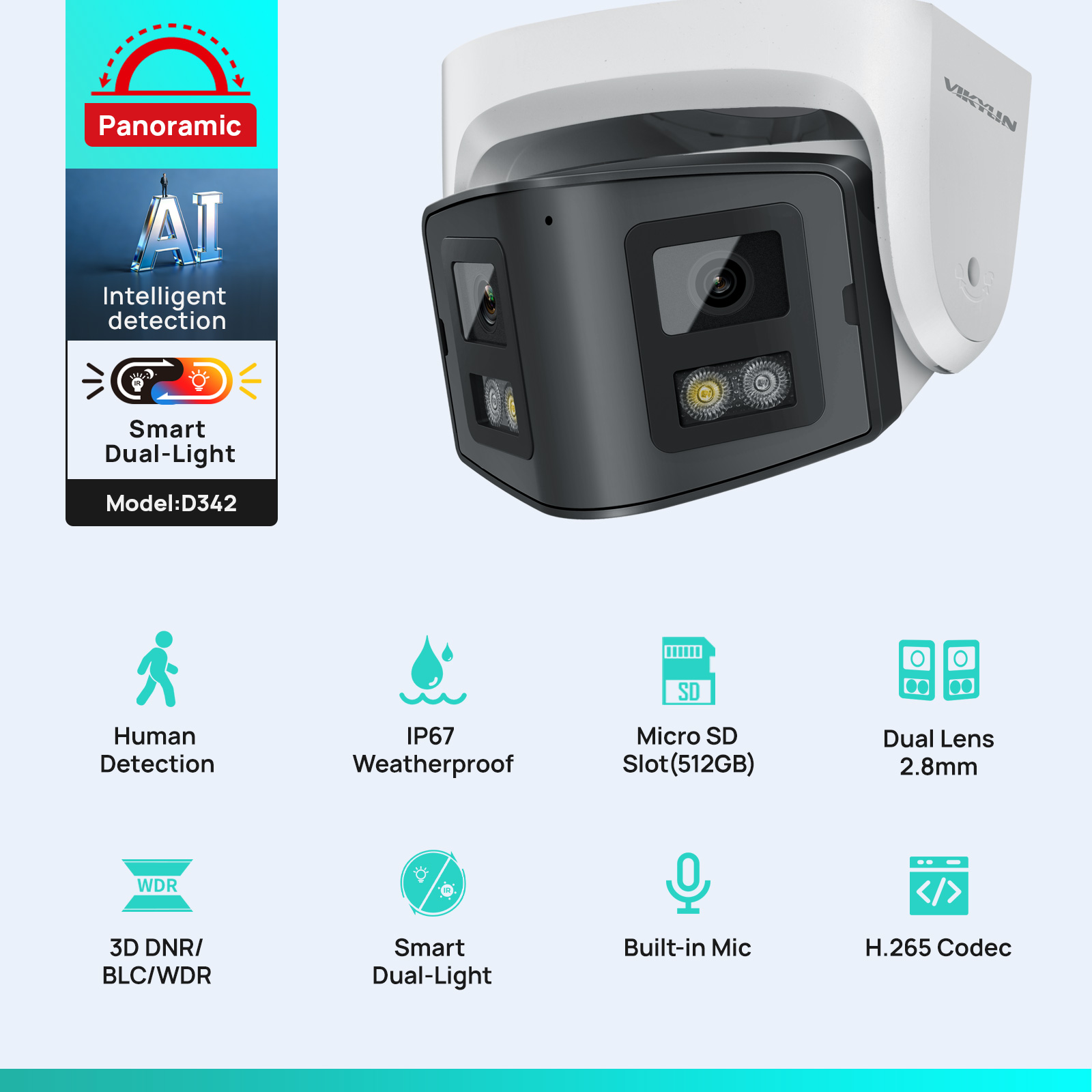 Smart Home Hikvision - Vikylin 4MP 파노라마 듀얼 렌즈 스마트