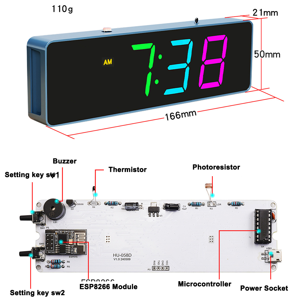 IoT 다채로운 와이파이 시계 키트, 지능형 전자 시계 - Smart Home Esp8266 리뷰 및 가격