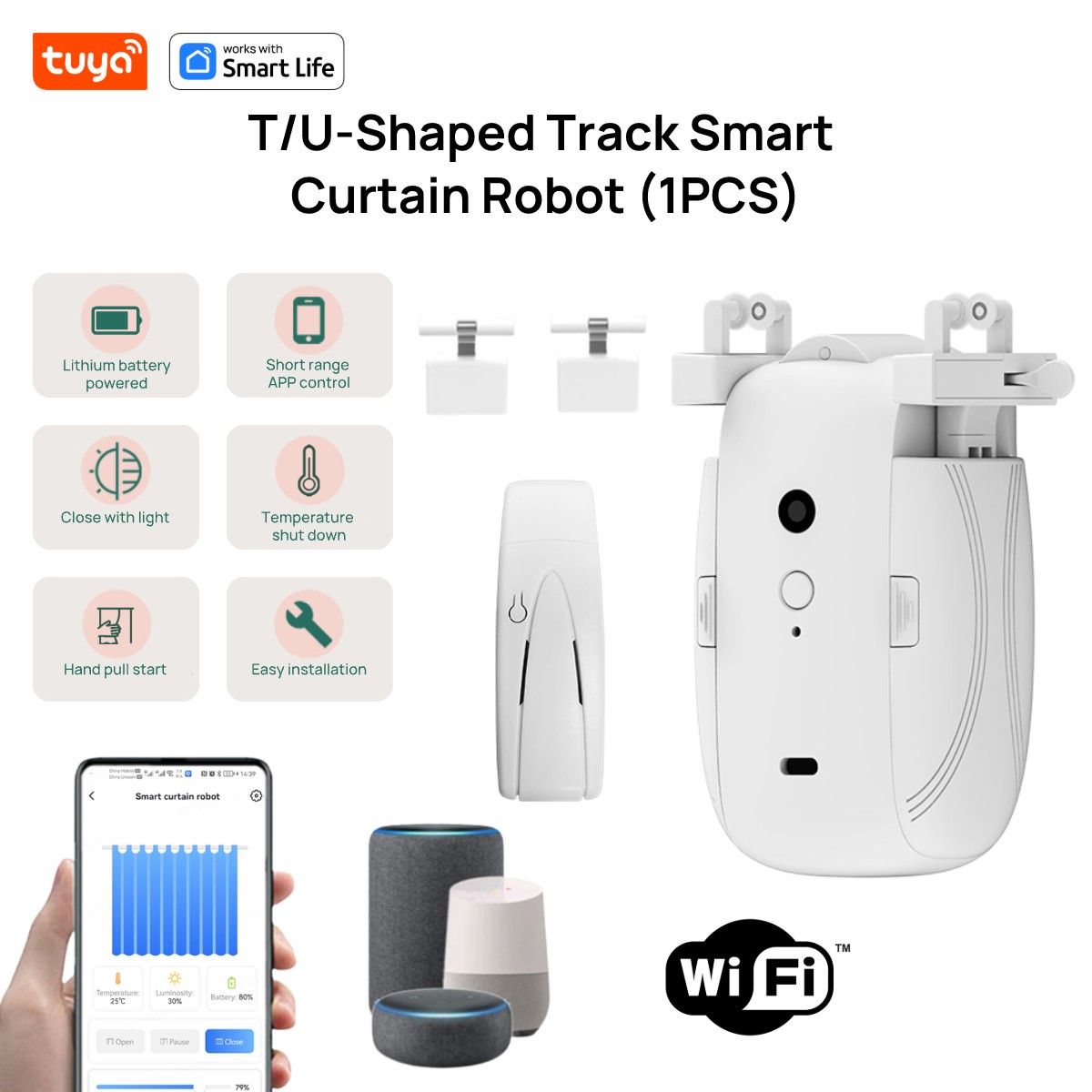 T/U 레일 트랙용 투야 스마트 와이파이 커튼 로봇,  - Smart Home Vimar 리뷰 및 가격