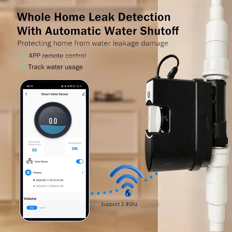 유량계가 장착된 WiFi 스마트 워터 밸브, 누수 감지 - Wifi Water Leak Detector 리뷰 및 가격