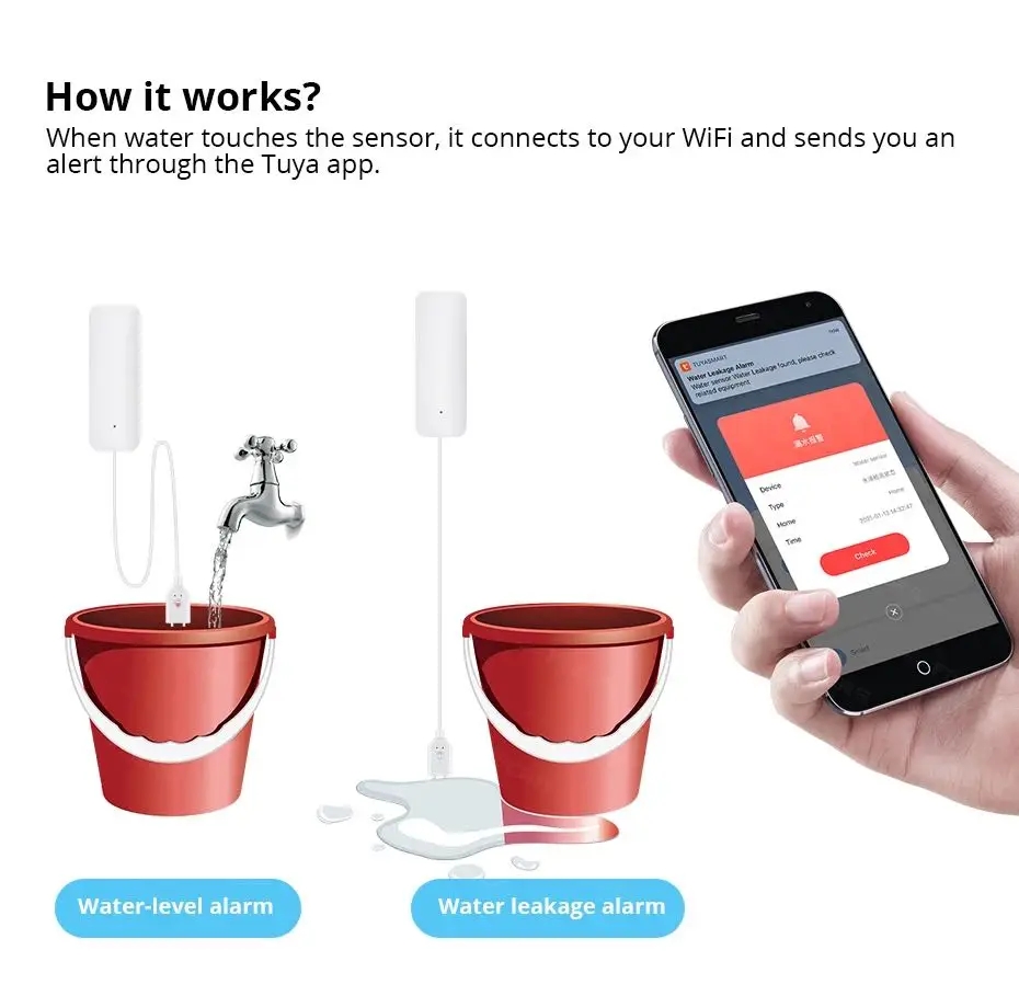 Tuya WiFi 스마트 누수 센서 물 오버플로 레벨  - Wifi Water Leak Detector 리뷰 및 가격