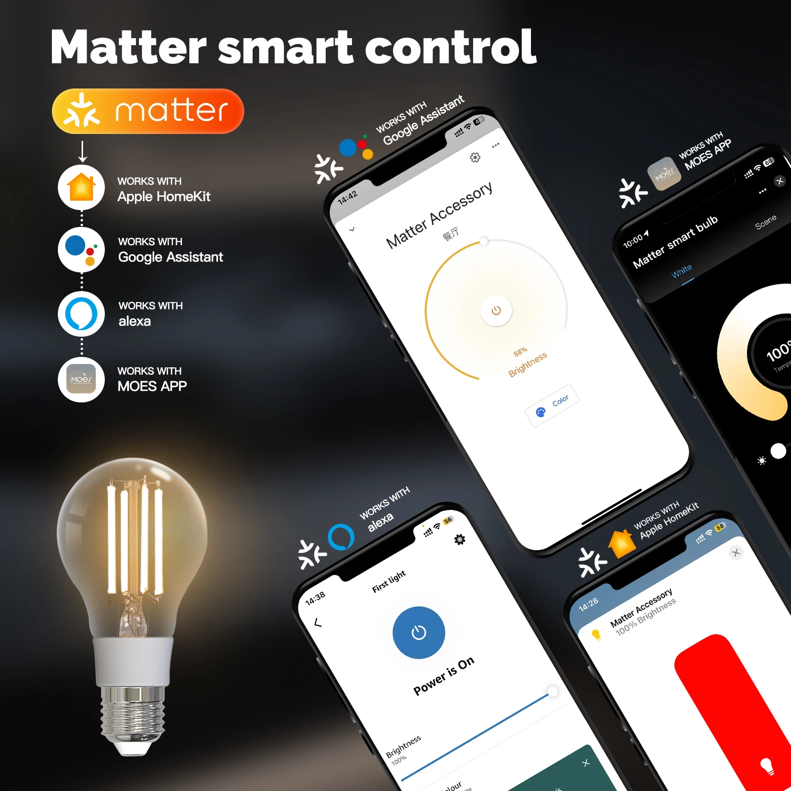 MOES TUYA Matter 스마트 필라멘트 전구 L - Voice Control Light Bulb 리뷰 및 가격